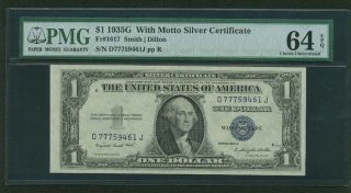 U.  S.  1935 - G $1 Silver Certificate Banknote With Motto,  Certified Pmg Cu - 64 - Epq photo