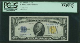 1934 - A $10 North Africa Wwii Emergency Silver Certificate,  Certified Pcgs 58ppq photo