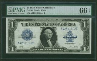 1923 $1 Silver Certificate Banknote Fr238 Gem Uncirculated Certified Pmg - Cu66epq photo