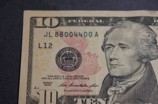 Fancy,  Repeating 2009 Us 10 Dollar Serial Number Jl88004400a photo