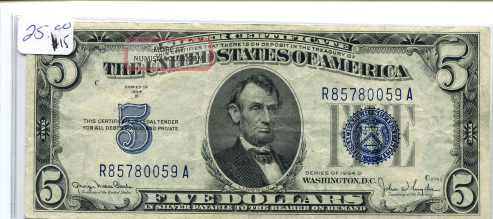 1934 $5 Dollar Silver Certificate Stunning Ef Xf 15