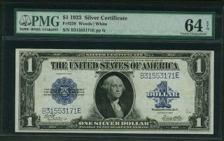 1923 $1 Silver Certificate Banknote Fr238 Choice Uncirculated Certified Pmg - Cu64 photo