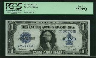 1923 $1 Silver Certificate Banknote Fr237 Gem Uncirculated Cert.  Pcgs Cu65 - Ppq photo
