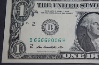 Fancy,  Repeating 2009 Us One Dollar Serial Number B66662006h photo