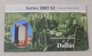 2003 $2.  Star Replacement Note K 00010844 Frb Dallas - Uncirculated photo