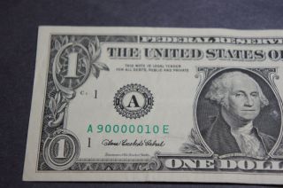 Fancy,  2006 Us One Dollar Serial Number A90000010e photo
