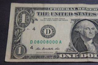 Fancy,  Repeated 2009 Us One Dollar Serial Number D08008000a Chinese Lucky photo