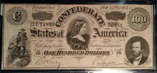 1864 Confederate States Of America $100 Dollar Note Xf Cr - 490 photo