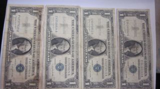 (4) 1957 Blue Seal One Dollar ($1) Silver Certificates photo