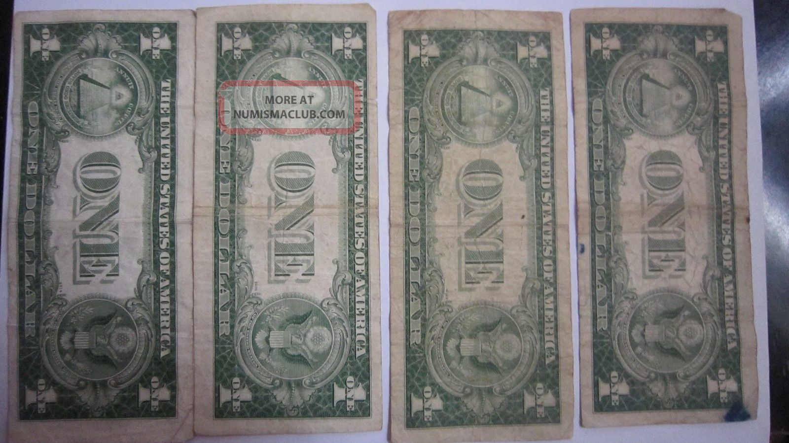 (4) $1 1935 Blue Seal Silver Certificates All Are Shifted Errors