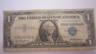 $1 1957 Blue Seal Silver Certificate Star 04300392c Shift Error One Dollar photo