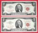 2 Consecutive 1963 $2 Dollar Red Seal Uncirculated More Currency 4 Uq Small Size Notes photo 1
