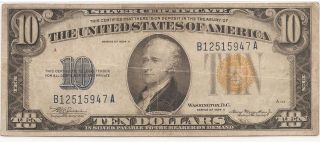1934 A $10 Ten Dollar Bill Yellow Seal Silver Certificate Note photo