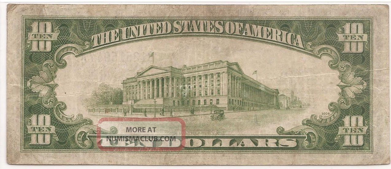 1934 A $10 Ten Dollar Bill Yellow Seal Silver Certificate Note