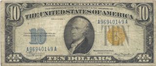 1934a $10.  00 Silver Certificate North Africa Yellow Seal photo