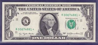 1977 $1 Federal Reserve Note Frn K - Star Cu Unc Gem photo