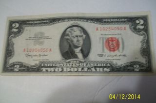 1963 Two Dollar Bill (united States Note) Red Seal photo