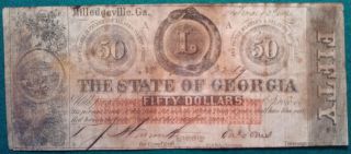 1863 State Of Georgia Fifty - Dollar Note - Milledgeville,  Ga photo