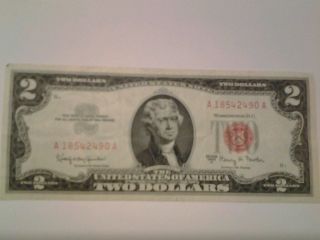 1963a $2 Dollar Bill Us Currency Red Seal 80 photo