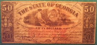 1864 State Of Georgia Fifty - Dollar Note - Milledgeville,  Ga photo