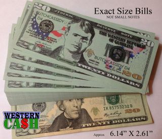 100 Bills ($20 Butch Cassidy) - Poker Party Play Money - Western Novelty Cash photo