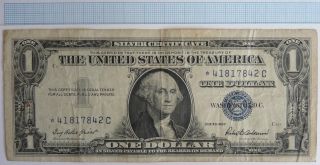 1957 Usa Silver Cert.  1 Dollar Banknote Blue Seal Star Note,  Scarce photo