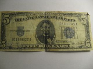 1934 - D Blue Seal Five Doller 80 Years Old Bill photo