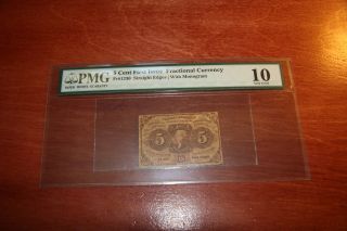 Fr 1230 Straight Edges With Monogram 5 Cent Fractional Currency Pmg 10 Vg photo