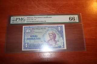 Pmg Gem Uncirculated 66epq Mpc Military Payment Series 661 $1 photo