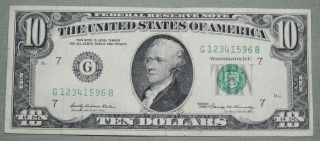 1969 Ten Dollar Federal Reserve Note Grading Vf Small Tear Chicago 1596b photo