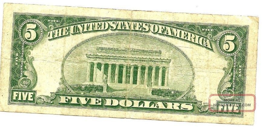 United States Of America Rare $5 Dollar Bill 1934 D Series Paper Money