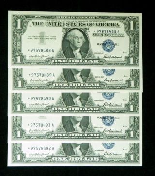 Star Consecutive (5) 1957 $1 One Dollar Silver Certificates photo