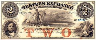 1857 $2.  00 Obsolete Bank Note The Western Exchange Ins.  Company Cu Choice Note photo