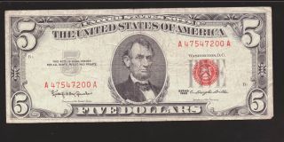 1963 $5 United States Note Circulated Usa photo