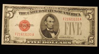 1928 C $5 Five Dollar United States Paper Note Au photo