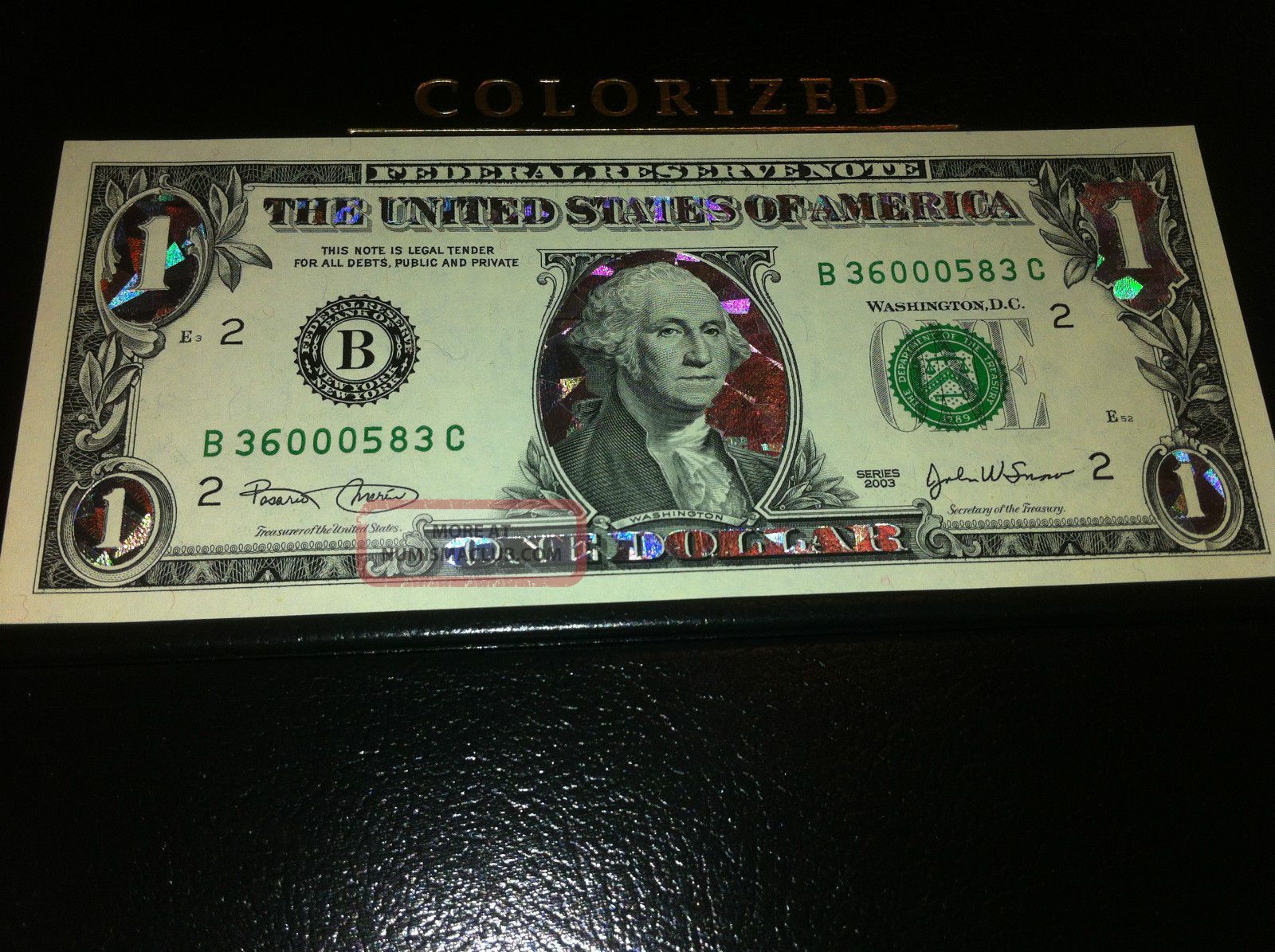 ONE SILVER HOLOGRAM DOLLAR BILL COLORIZED LEGAL FEDERAL NOTE GIFT CURRENCY