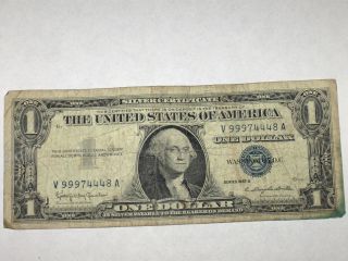 Vintage 1957b Usa 1 Dollar Silver Certificate; V99974448a; Blue Seal photo