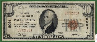 {pauls Valley} $10 The First Nb Of Pauls Valley Ok Ch 5091 Vf photo