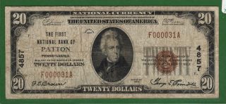 {patton} $20 The First National Bank Of Patton Pa Ch 4857 F+ photo