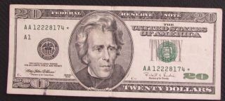 1996 $20 Dollar Star Note Circulated Vg Serial Aa12228174 photo
