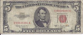 $5 Five Dollar United States Note 1953 - C Red Seal Granahan - Dillon, photo