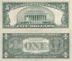 2 Vf Stars 1953a $5.  00 Us Note & 1957 $1.  00 Silver Certificate.  Rare Combo Small Size Notes photo 1