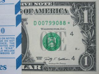 Unc 2009 $1 D Star Note Cleveland United State Bill Paper Money Collectible photo