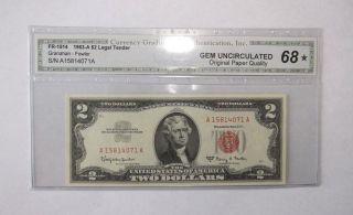 1963a $2 Legal Tender Note Red Seal Cga 68 Gem Uncirculated photo