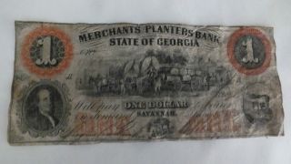 1859 Savannah Georgia $1 Obsolete Currency Note 154 Years Old N0.  890 photo