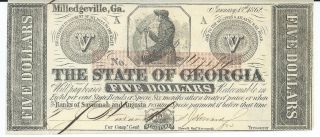 State Of Georgia Milledgeville $5 1862 Overprint Errror Treasury Seal 117054 photo