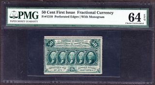 Us 50c Fractional Currency Note Fr1310 Pmg 64 Epq Vch Cu photo