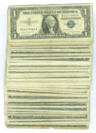 Group Of 50 - $1 Silver Certificates - Circulated Vg - Vf photo