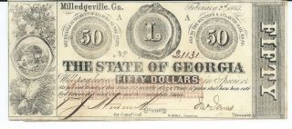State Of Georgia Milledgeville $50 1863 Signed Issued Red Overprint Error 21131 photo