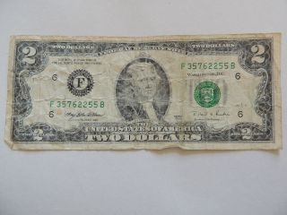 1995 Two Dollar $2 Federal Reserve F Series Green Seal Full House Note+.  + photo